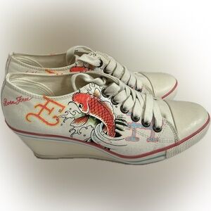 Y2K Ed Hardy Canvas Sneakers/wedge sz 8